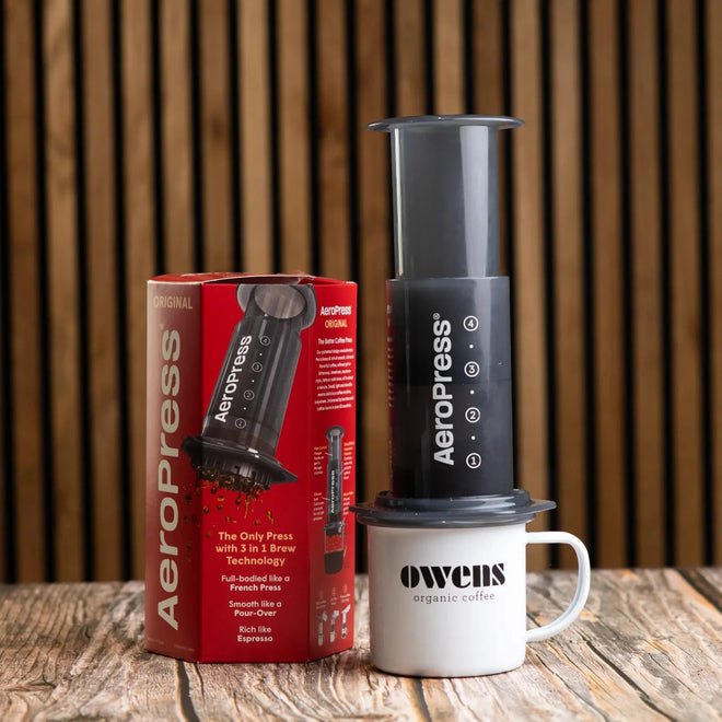 Aeropress Owens Organic Fairtrade Coffee Enamel Mug Gift Set Gift ideas Christmas Fathers Day Mothers Day 