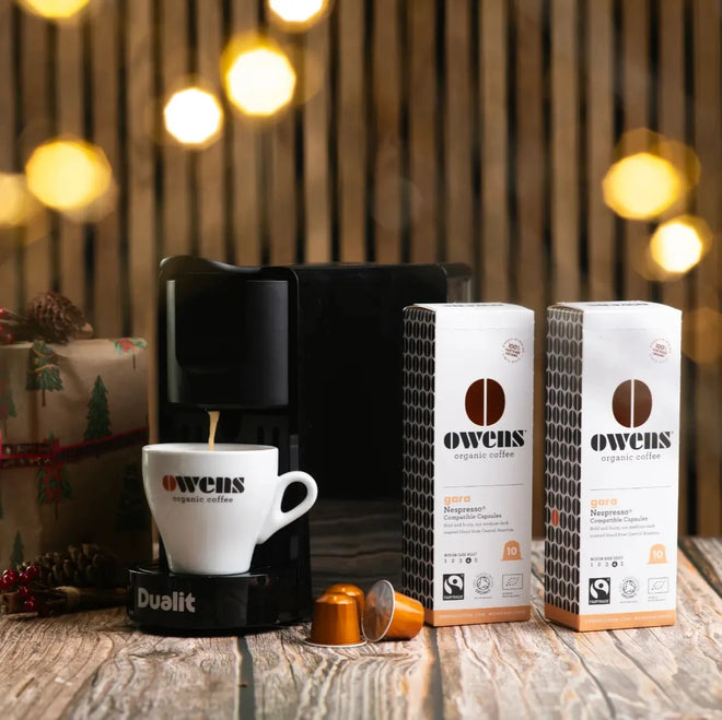 Owens Organic Coffee Pods Nespresso Compatible Capsules Dualit Nespresso Machine Gift bundle 