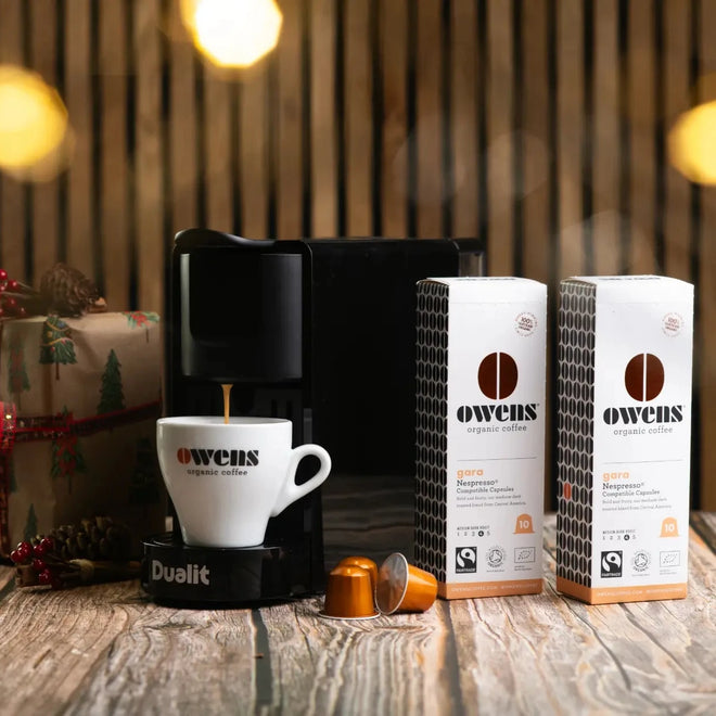 Owens Organic Coffee Pods Nespresso Compatible Capsules Machine Gift bundle